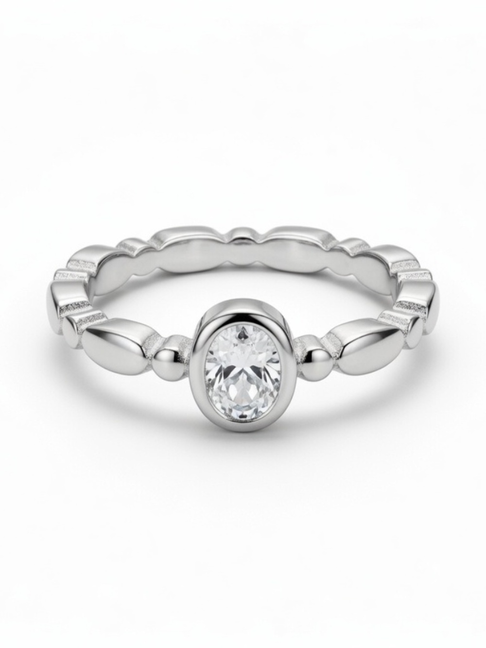 Silver-Tone Oval CZ Accent Ring – Sizes 6.5 or 7.5